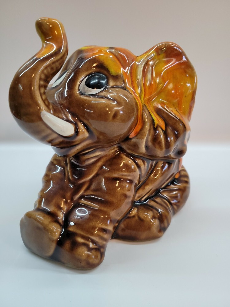 1990 California original brown orange yellow glazed Cute baby elephant rare 1978