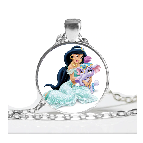 Aladdin Necklace Jasmin and Abu The Elephant Girls Disney Keepsake Gift Cabochon - Picture 2 of 3