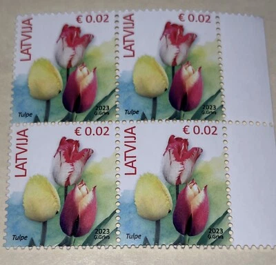 Sellos de Letonia 2023 Flowers, bloque de 4 sellos - Imagen 1 de 2