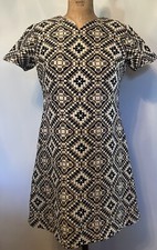 Vintage 1960  s Metallic Brocade A-Line Party Dress Small 4 Aztec, Geometric