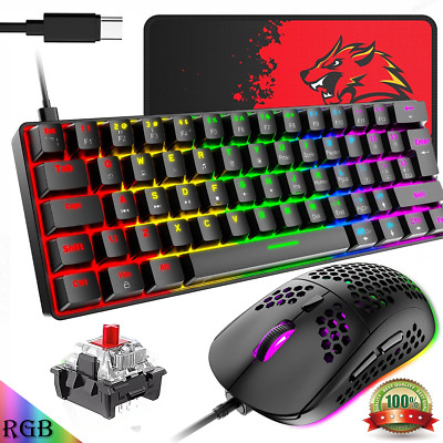 Wired 62 Keys Gaming Keyboard Mouse Combo Mechancial Rainbow RGB Backlit PC Xbox