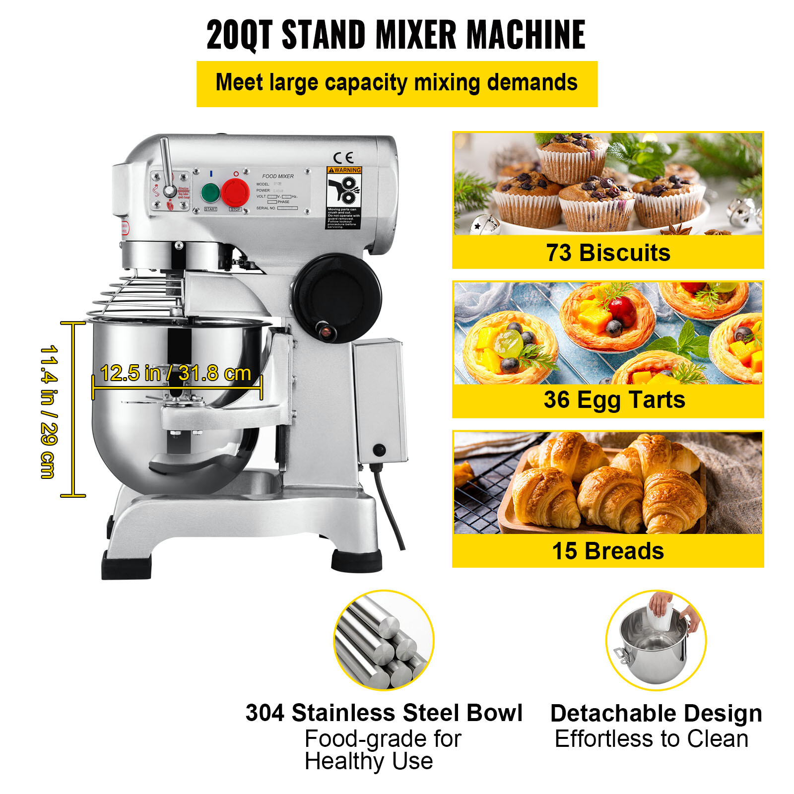 Teigknetmaschine - 20 L - 700 W - Schüssel absenkbar