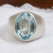 Aquamarine Oval Cut Gemstone With 925 Sterling Silver Ring For Men's #689 *