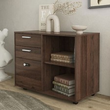 Drawer Wood File Cabinet w/Coded Lock, Home Office Mobile Lateral Filing Cabinet