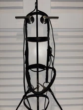 Black Dressage Leather Anatomical English X Bridle W/ Fast Twist Mouth Bit