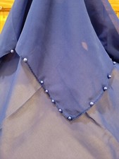 Women's Chiffon Scarf Hijab Head Wrap Shawl Scarf Pearl Trim 33x34" Blue