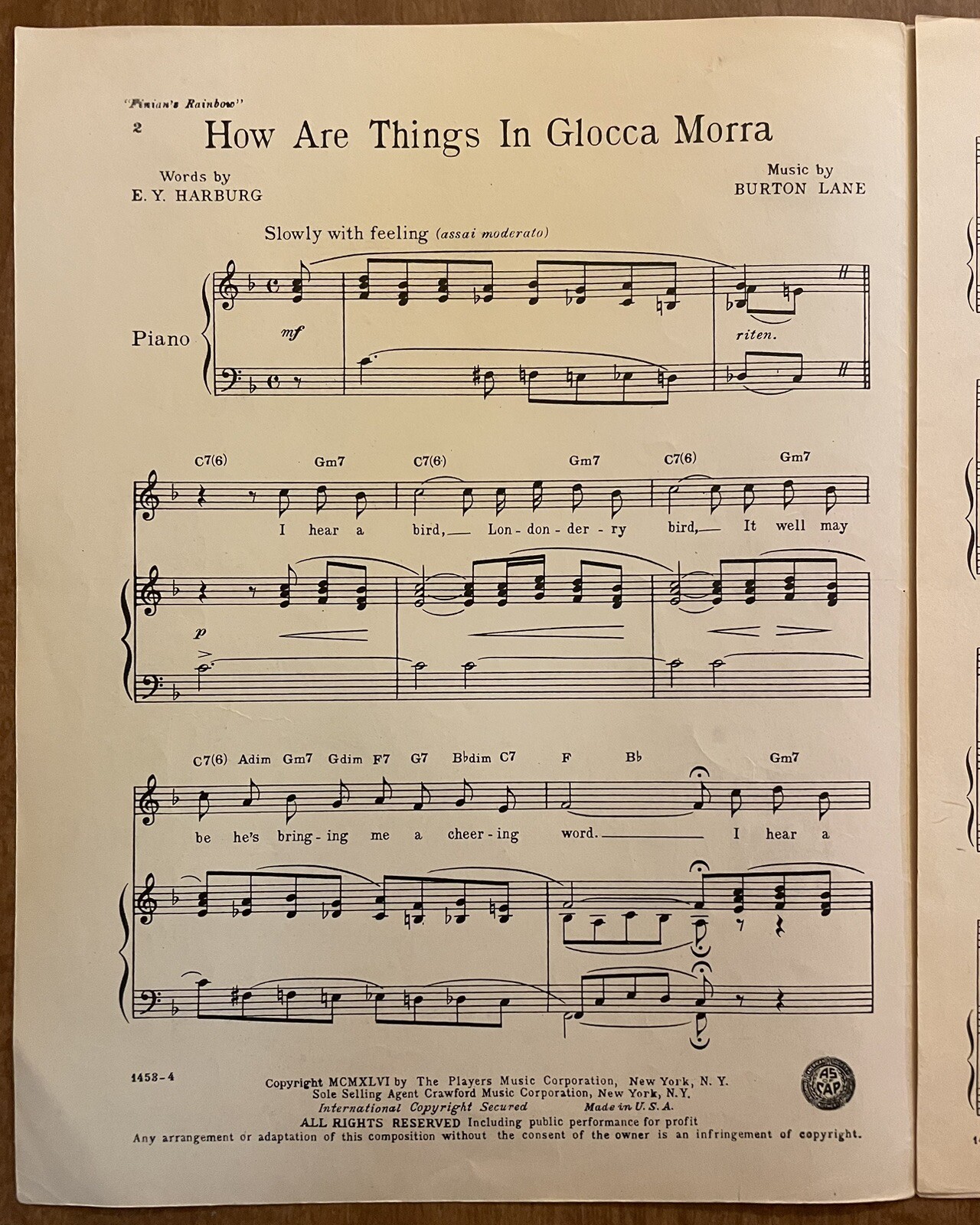 Finian s rainbow how are things in glocca morra e y harburg vtg 1946