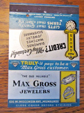 ROYAL FLASH MATCHBOOK COVER: MAX GROSS JEWELERS MILWAUKEE, WI MATCHCOVER -B19