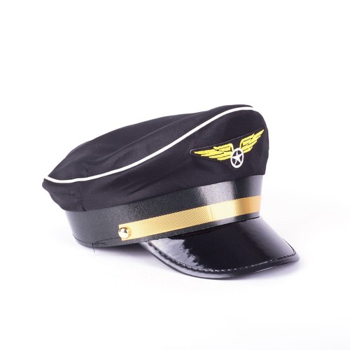 Black Pilot Hat Captain Cap Adult size 