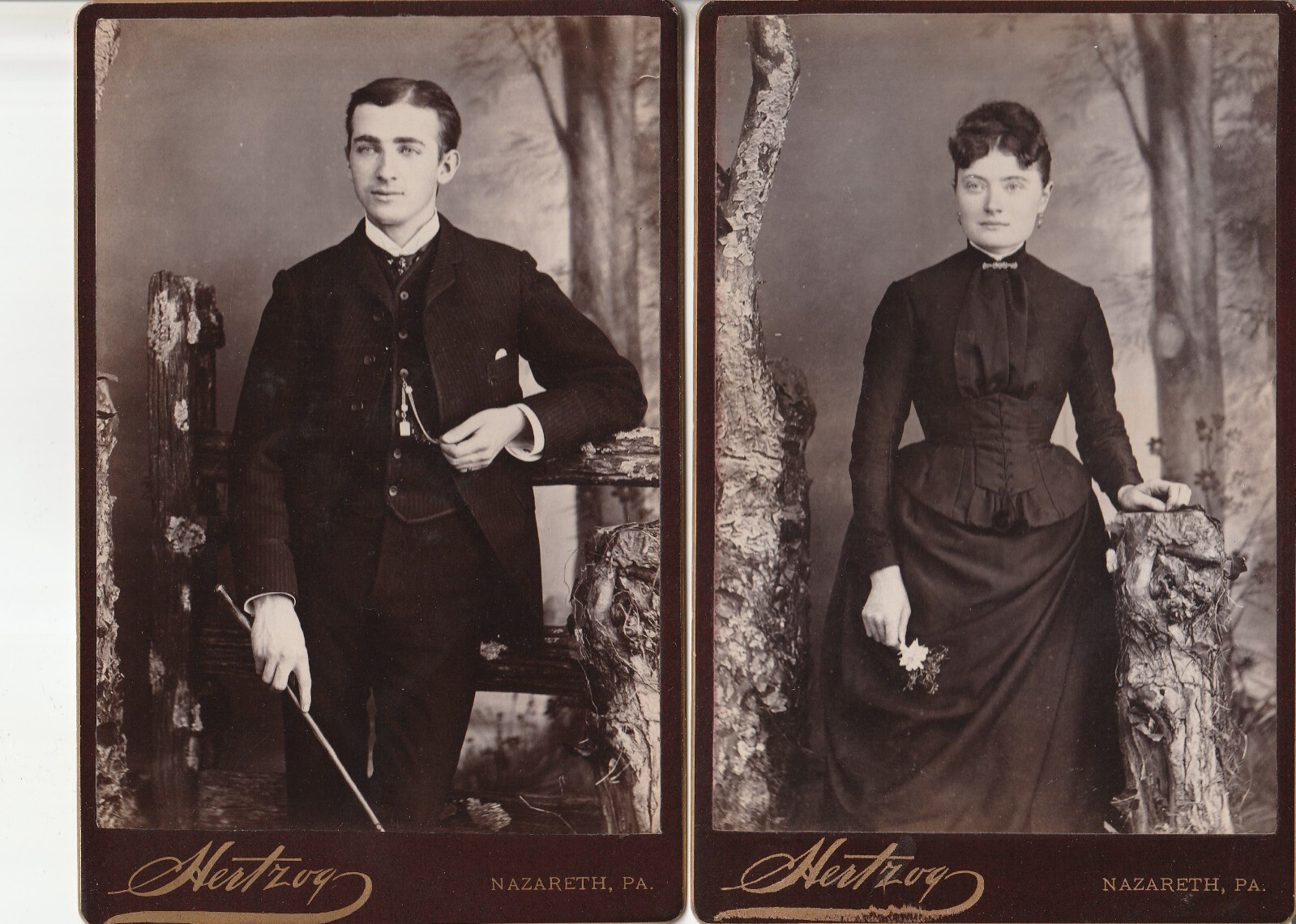 2 Antique Cabinet Card Photos Portraits of People by Hertzog of Nazareth, PA