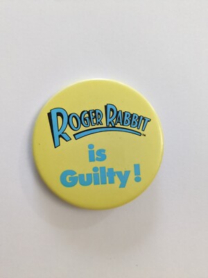 Walt Disney Who Framed Roger Rabbit, Is Guilty! Movie Promo Button 1988. 