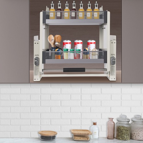 Kitchen Pull Down Shelf Upper Cabinet Pull Down Cabinet Organizer Rack 2-Tier - Picture 21 of 24