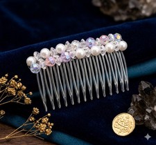 Pearl Beaded Bridal Wedding Prom Faux Hair Comb Clip Iridescent Vintage Pretty