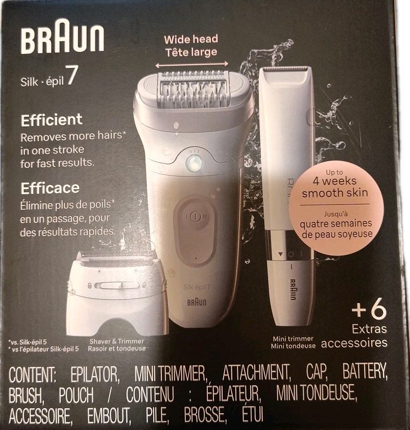 Braun Epilator Silk-&eacute;pil 7, Hair Removal Device, Women Shaver & Trimmer, Silver