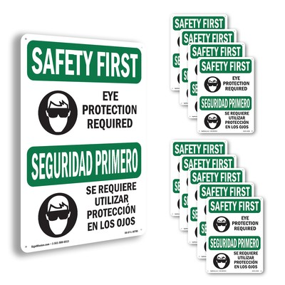 #ad Eye Protection Required Bilingual OSHA SAFETY FIRST Sign Or Decal 5 or 10 Pack $212.99