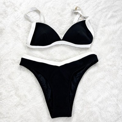 BERLOOK Womens Large Bikini Set Top/Bottom Elegant Black White Beach Pool