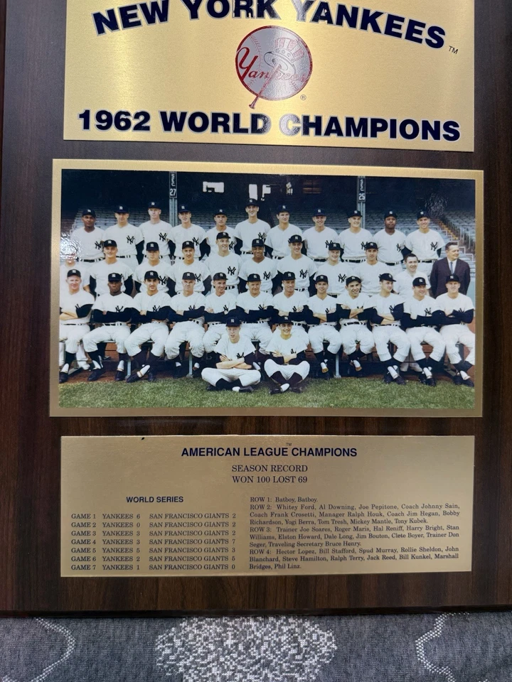 New York Yankees 1962  World Series Champions Wall Plaque 16 X 13 Mantle Maris - Image 2 of 2