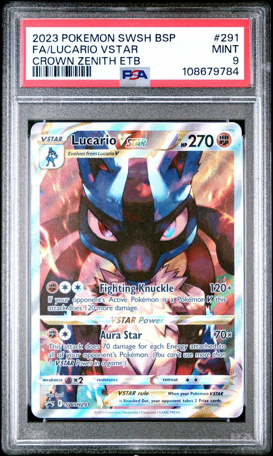 2023 POKEMON SWSH BLACK STAR PROMO #291 FULL ART/LUCARIO VSTAR PSA 9