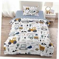 4-Pcs Construction Size Boys Bedding Set, Kids Comforter Set for Twin Car1