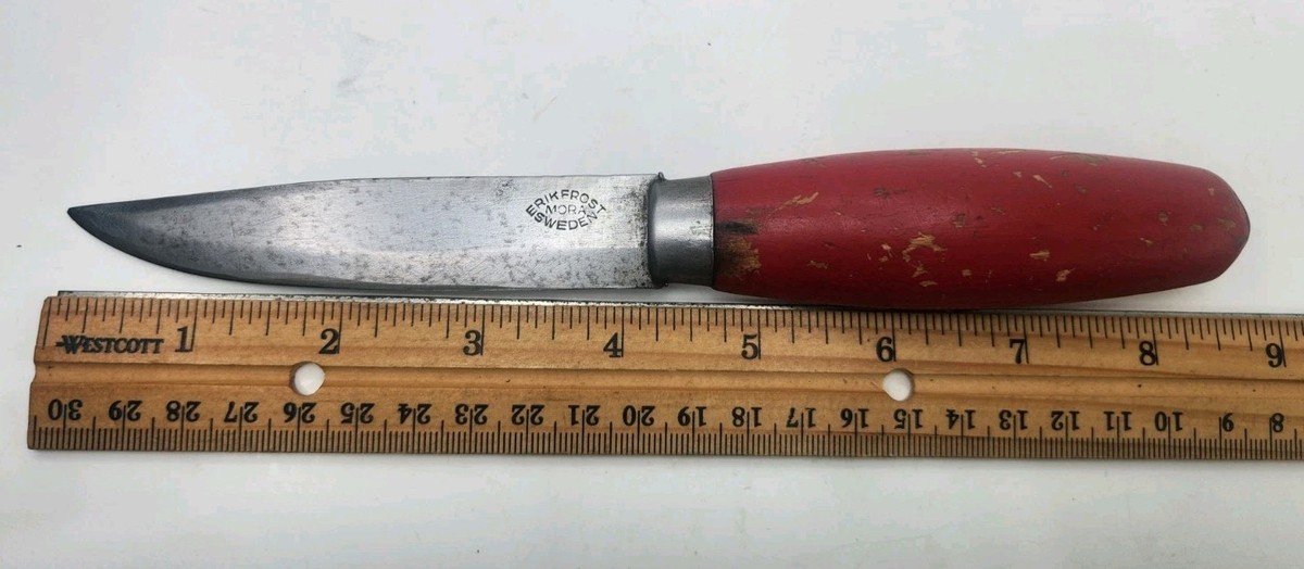 Vintage Erik Frost Mora Sweden Fixed Blade Knife Red Wood Handle