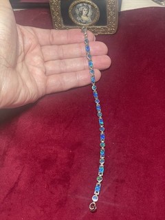 Magnifique Bracelet En Argent Massif Et Brillants Bleu 20Cm/10Gr