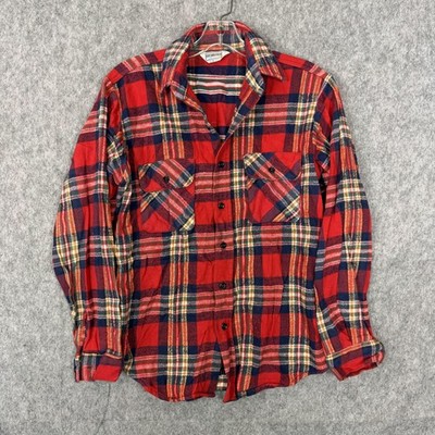 Vintage Five Brothers Shirt Mens Medium Red Plaid Flannel Button Up USA Workwear