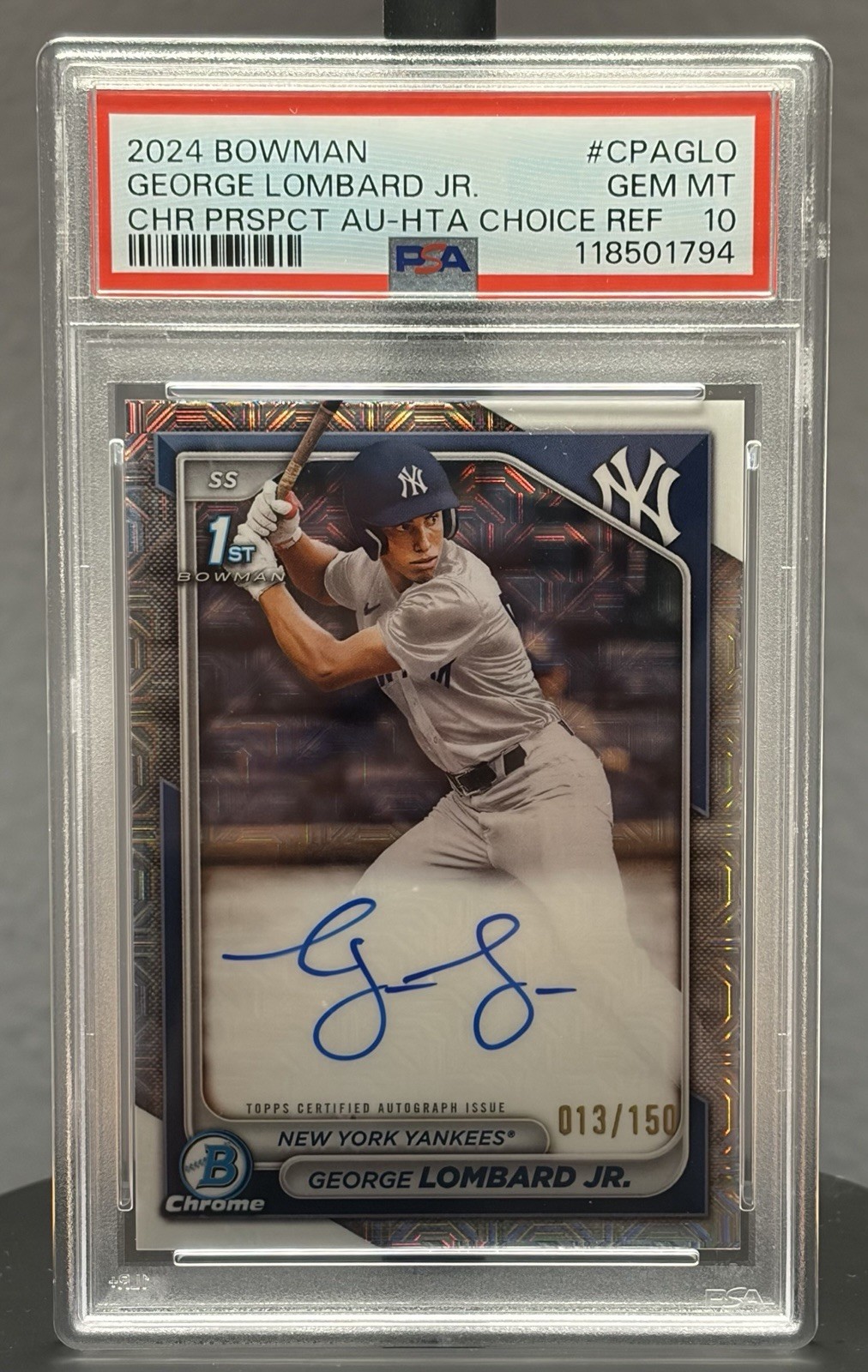 2024 Bowman Chrome 1st Bowman George Lombard Jr. HTA Choice Ref Auto /150 PSA 10