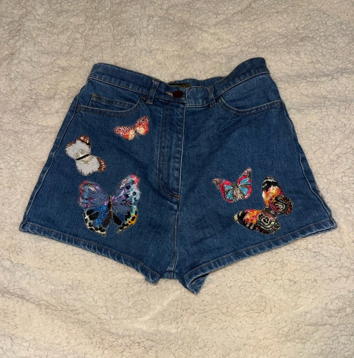 Short Jean Valentino Femme Taille 42 - Style Décontracté Bleu Délavé, Rivets Et Logo