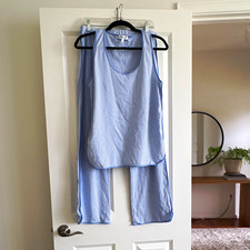 LAKE Women's Pajama Set L Blue/White Striped Sleeveless Sleepwear