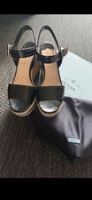 PRADA Damen Wedges Sandalen Gr. 38 schwarz Le...