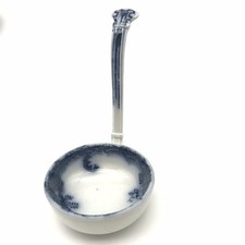Small Antique Blue Flow Sauce / Gravy Ladle Floral Blue White Ceramic