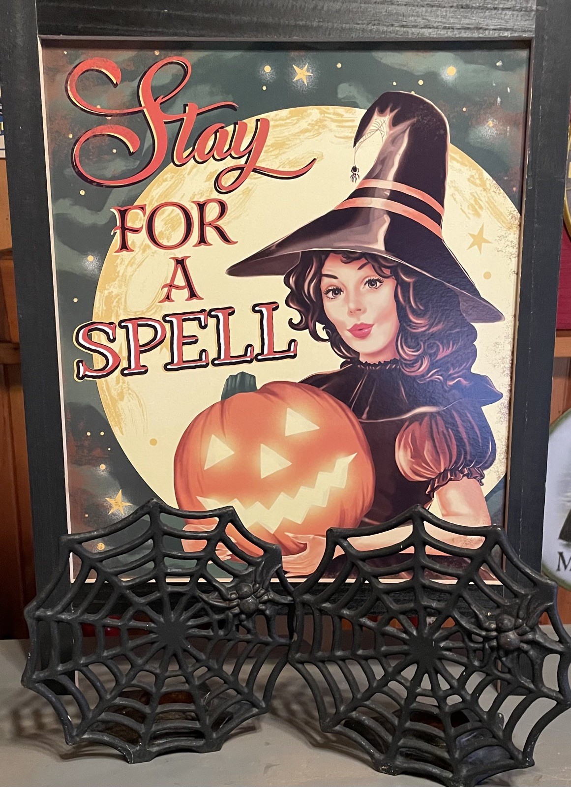 Vtg Black Cast Iron Spider Web Candle Holder Halloween Tealight Votive Gothic