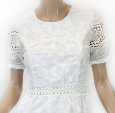 Eri+ali by Anthropologie White Lace Embrodered Midi Dress Size 10