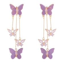 Butterfly Tassel Earrings for Women Zircon Long Butterfly Dangle Earrings Weddin