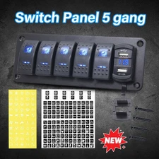 6 Gang Toggle Rocker Switch Panel Dual USB for Car Boat Marine RV Truck US Ship