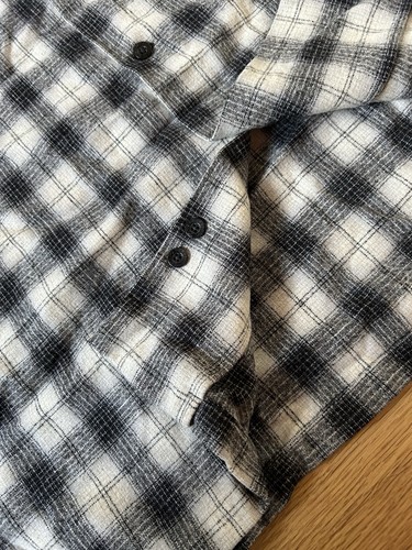 Pendleton Board Shirt Large Virgin Wool Button Up Loop Collar Black White Plaid - Picture 12 of 24