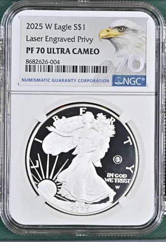 2025 W $1 American Silver Eagle Proof Laser Beam Privy NGC PF70 Ultra Cameo