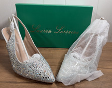 Women  s Size 7.5 Rachel Silver Sparkly Rhinestone Crystal High Heels