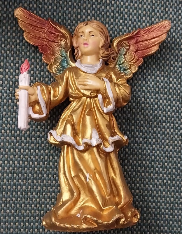 Lovely Vintage Christmas Nativity Angel Holding Candle Colorful 5 Inch