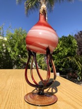 KROSNO Hand Blown Art Glass Jellyfish Burgundy Oil lamp   Poland
