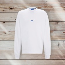 Image of HUGO Boss Oversized Relaxed Fit Fleece Sweatshirt | White Blue | Mens L XL 2XL
