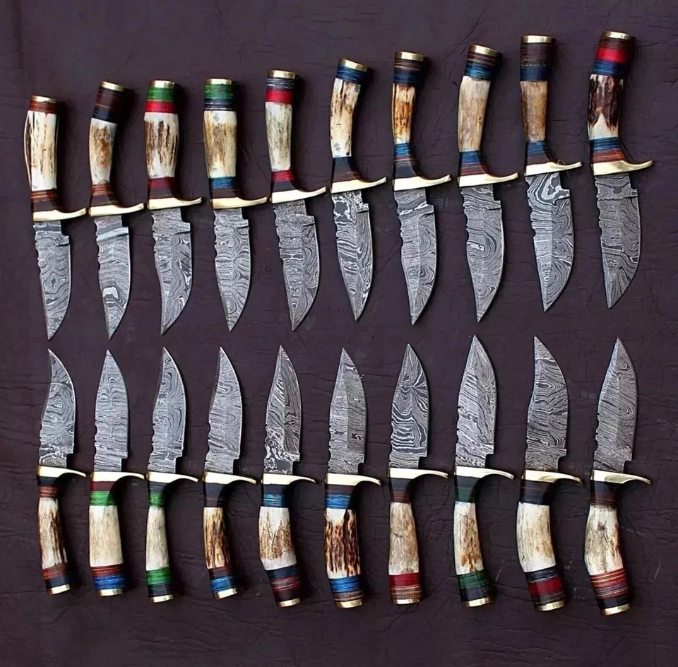 Lot of 20Pcs Custom Handmade Damascus Steel 6" Thick Stag Horn Knives W/Sheaths. - Image 3 of 4