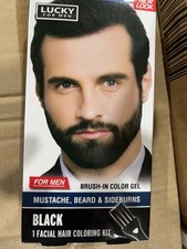 Lucky For Men Brush-In Color Gel Dual Action Black for Mustache Beard Sideburns