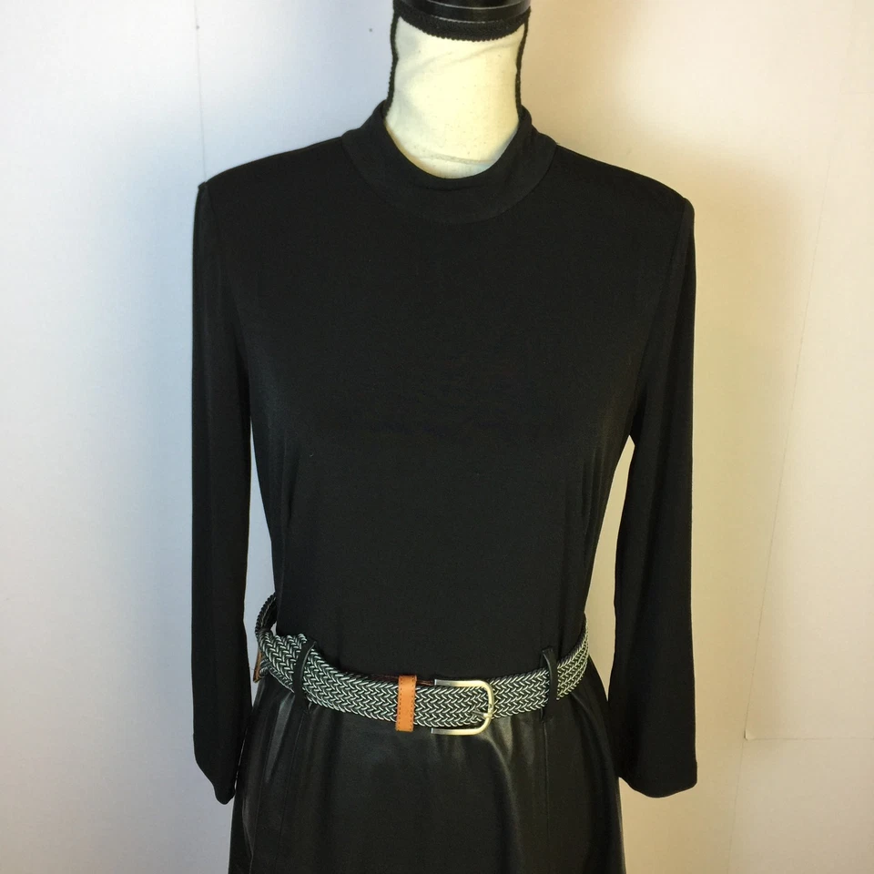 Платье Calvin Klein Fit & Flare размер 8 черное искусственная кожа ложный вырез рукав 3/4 - Изображение 4 из 4