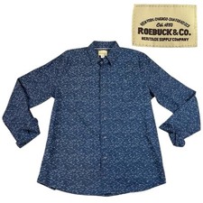 Sears Roebuck  Co Shirt Mens Size LARGE 46'' Blue Button Up Long Sleeve Cotton
