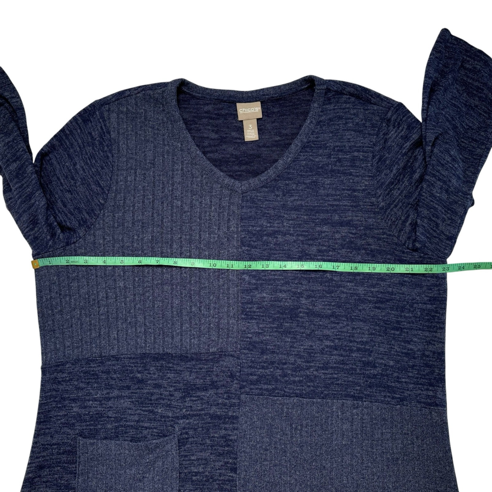 CHICOS Denim Blue Patchwork Knit Pullover Sweater… - image 8