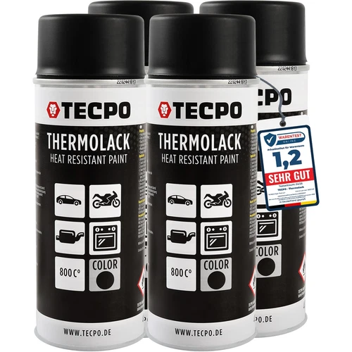 TECPO AUSPUFFLACK 800°C THERMOLACK 4x400ml OFENLACK HITZEBESTÄNDIG SCHWARZ MATT