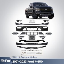 For 2021 2022 2023 Ford F-150 Front Bumper Cover Assembly Black w/ 4 Sensor Hole