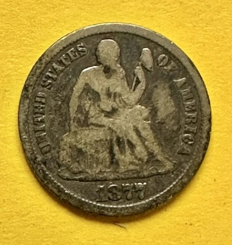 1877-CC Seated Liberty Dime. 90% Silver. G-VG Condition. Charity Auction.￼