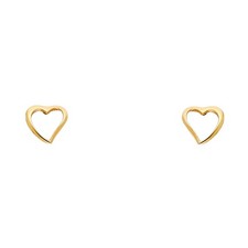 14k Yellow Gold Simple Heart Outline Stud Whimsical Cutout Open Love Earrings